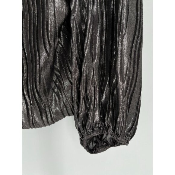 Laundry by Shelli Segal Metallic Crinkle Elastic Waist Blouse Lined Size Medium - Picture 4 of 13